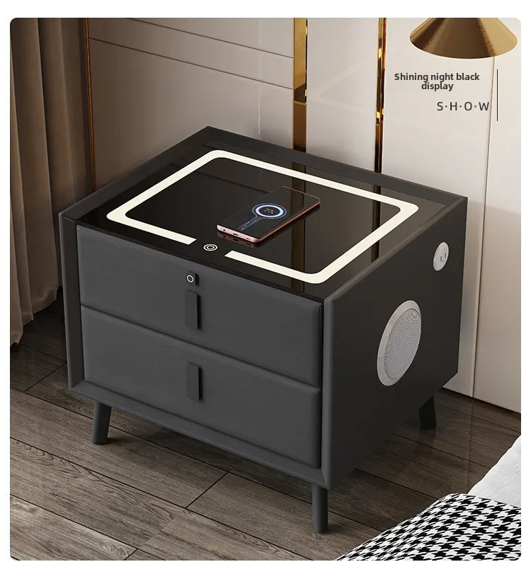 Modern Simple Luxury Smart Bedside Table New Solid Wood Multi-Functional Wireless Charging Accessible Internet Bedroom Furniture