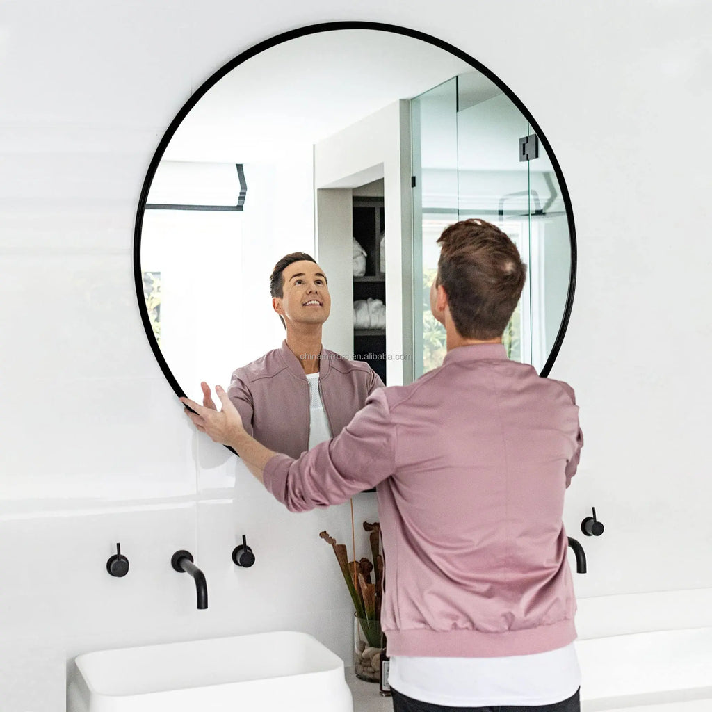 Simple Style Mirror Custom Large  Sliver Gold Black Aluminium Frame Wall Hanging Round  Dia Mirror 80cm 60cm 40cm  Dia 90cm
