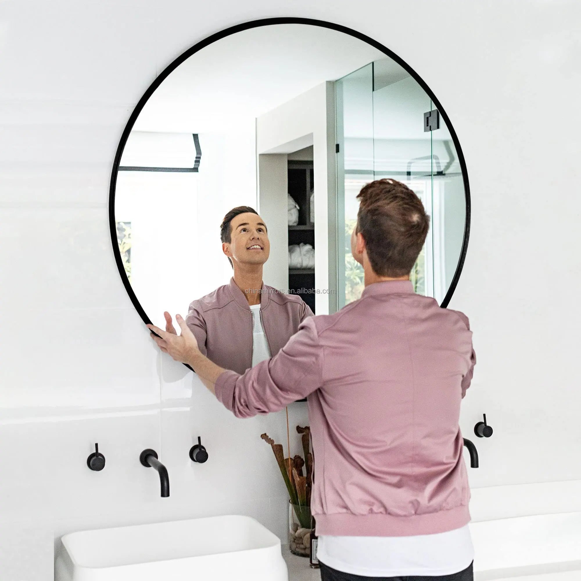 Simple Style Mirror Custom Large  Sliver Gold Black Aluminium Frame Wall Hanging Round  Dia Mirror 80cm 60cm 40cm  Dia 90cm