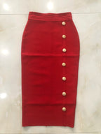 New Arrival Women Button Black Blue Red Bodycon Bandage Skirt 2026 Designer High Waist High Street Party Club Pencil Skirt 75cm