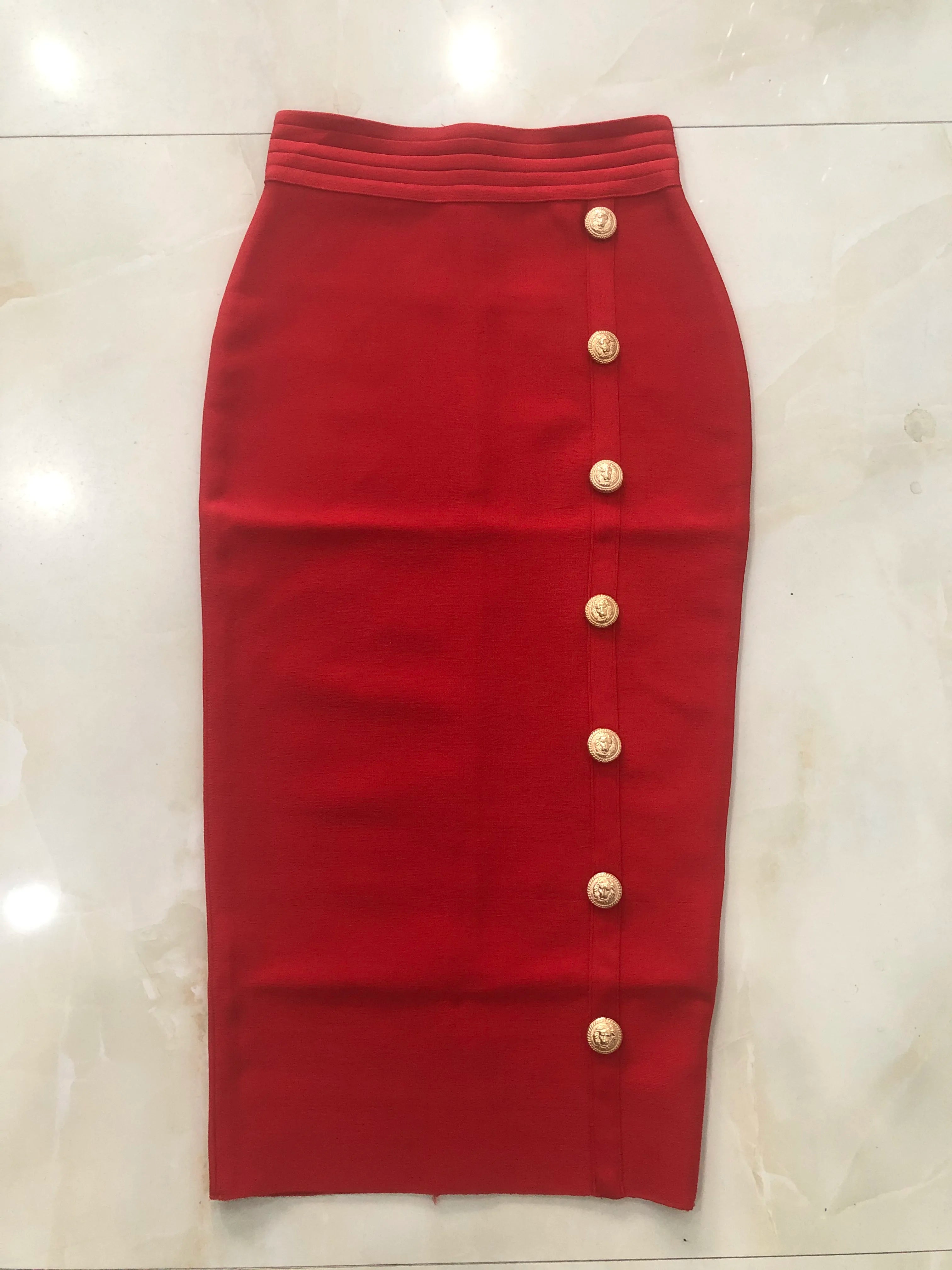New Arrival Women Button Black Blue Red Bodycon Bandage Skirt 2026 Designer High Waist High Street Party Club Pencil Skirt 75cm