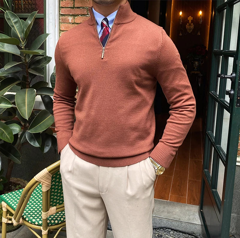 Quarter 1/4 Half Zip Knitted Cashmere Sweater Pullover Custom Men Cashmere Ribbed Knit Turtleneck 1/4 Zipper Sweater for Men Secondary image