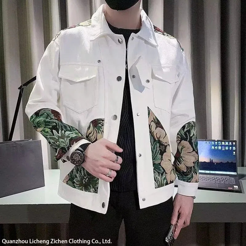 Spring Autumn New Fashion Turn-down Collar Long Sleeve Embroidery Jacket Men's Clothing Trend Korean Casual All-match Loose Tops Secondary image