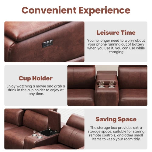 OEHOME Modern Power Recliner Sofa Set 4-Seat Modular Sectional Storage Console USB Ports Polyester Tufted Upholstered Secondary image