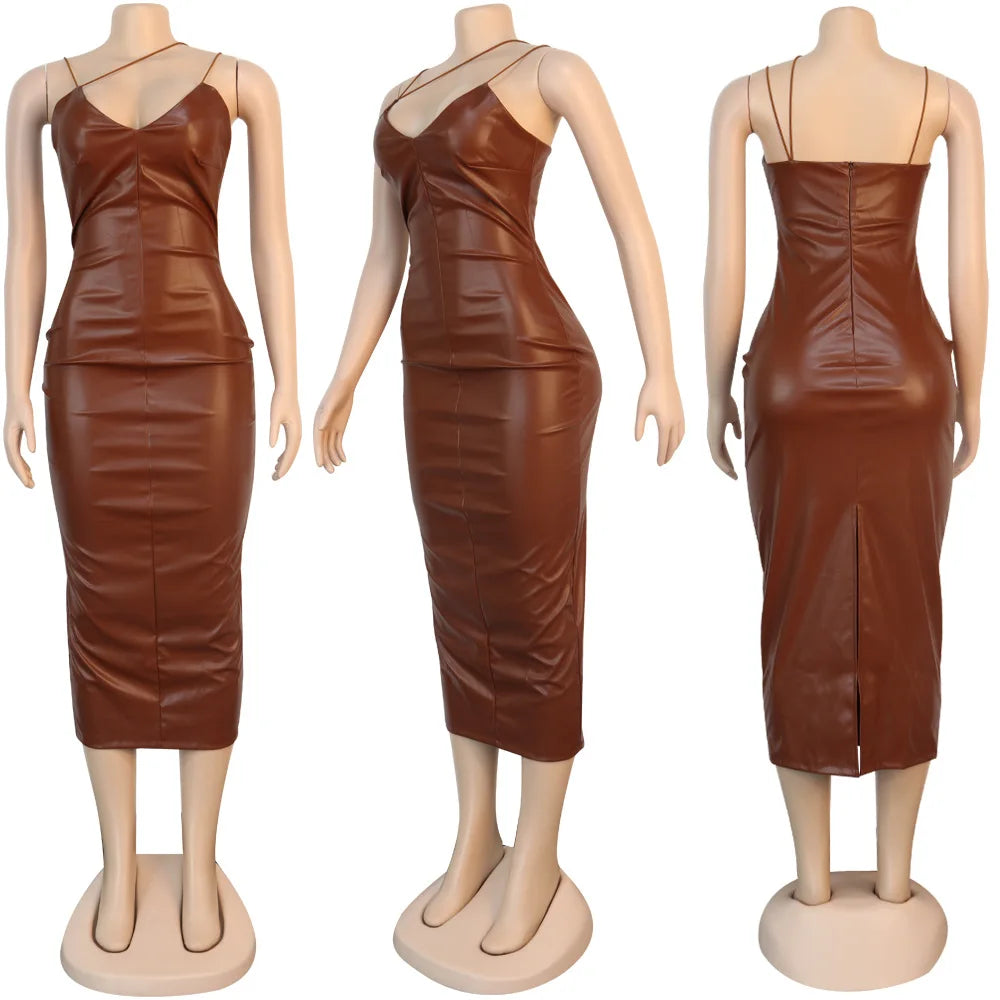 faux leather dress women dresses for women 2026 birthday outfits female dresses casual PU winter clothes