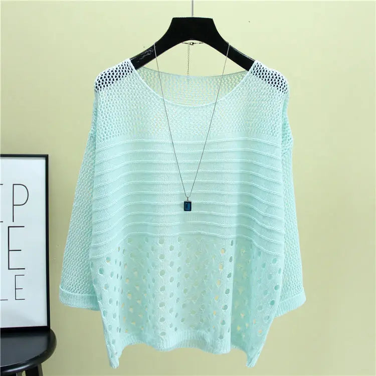 Spring and Summer New Ice Silk Knitted Vest Top Hollow Out Thin Bottoming Sling Streetwear Womens Clothing White Shirt 13686
