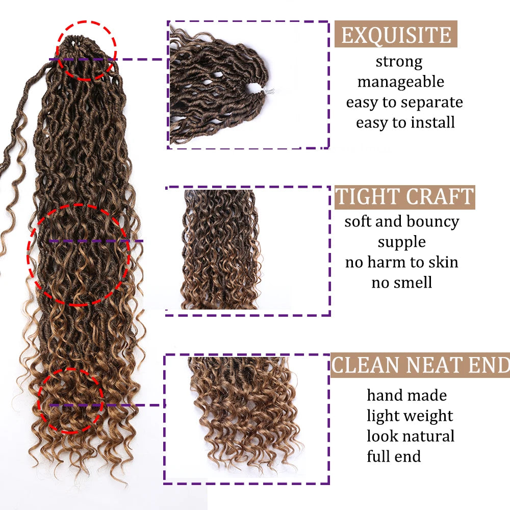 Synthetic Goddess Locs Crochet Hair Braids Curly Faux Locs Braiding Hair Extensions Wig For Women Black Hippie Boho Style
