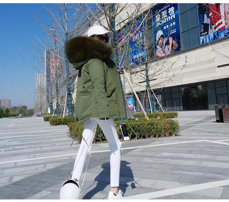 MAOMAOKONG 2025 & 2026 Real Fur Coat New Fashion Fox Fur Collar Winter Women's clothing Removable Lining Thickened Jacket Short Parka