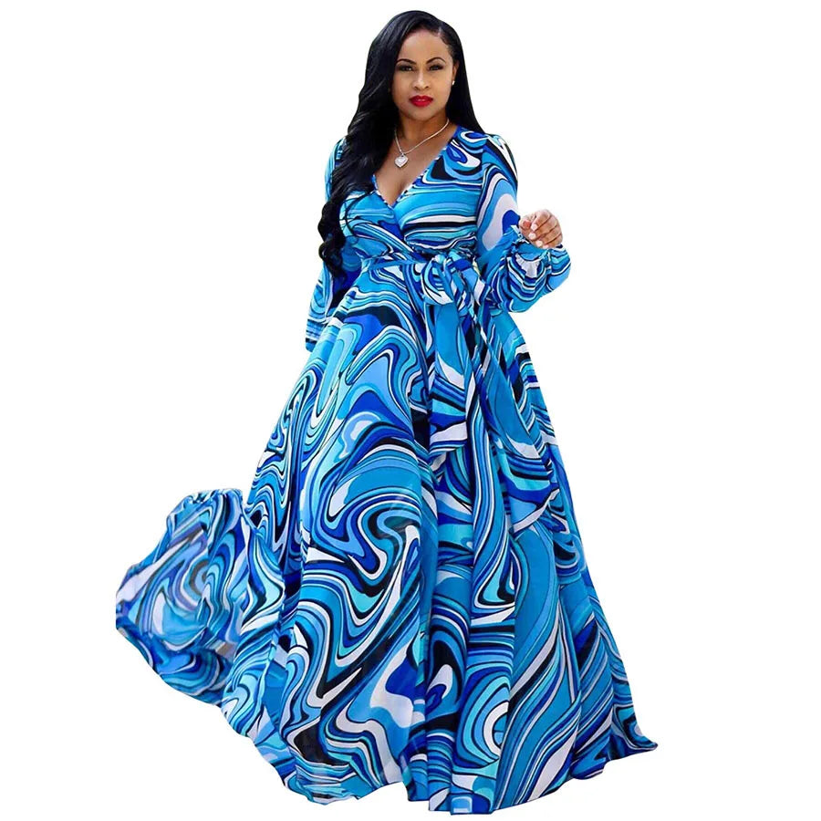 Oem Plus Size Women's Clothing Casual Beach Chiffon Flower Print Flare Dress Plus Size Women's Dresses Secondary image