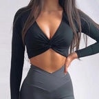 Custom New Women's Fitness Apparel Ropa Deportiva Mujer Yoga Tops Activewear Workout Front Twist Long Sleeve Crop Top
