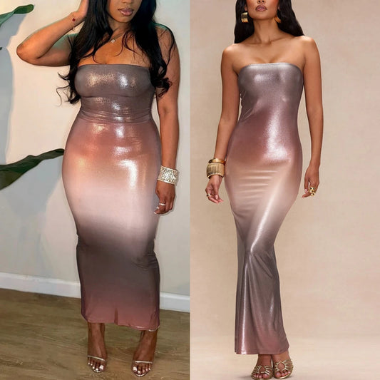 Y41250 Women Sexy Gradient Colors Print Tube Dress