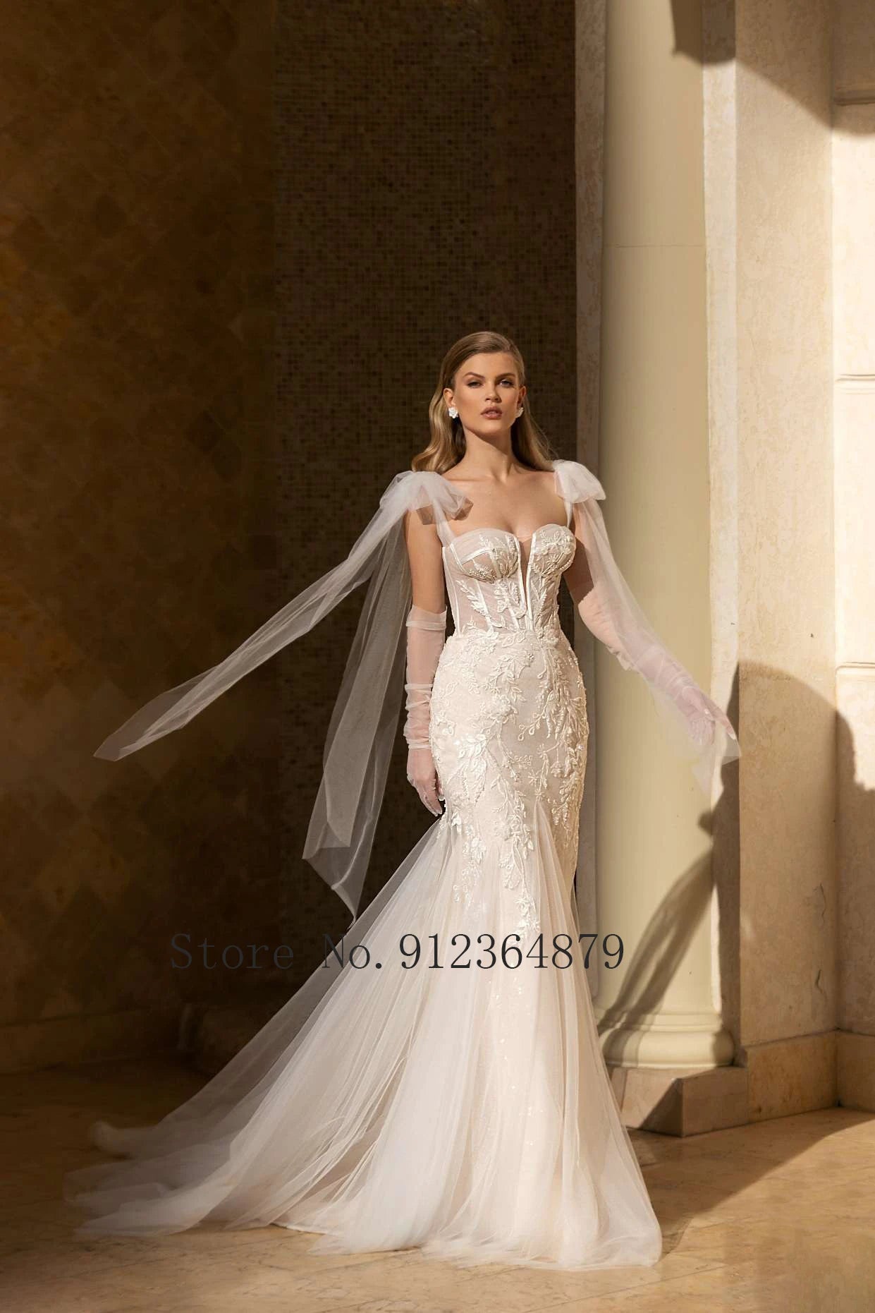 Luxury Mermaid Wedding Dresses  Thick Staps Detachable Train 2 In 1 Lace Applique Wedding Gowns Tailor-Made Secondary image