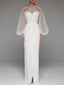 Women O-Neck Solid Loose Floor Length Dress Tulle Pearl Top Long Sleeves Evening Dresses