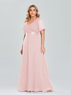 Plus Size Evening Dresses Long XUCTHHC Elegant A Line V Neck Ruffles Chiffon Formal Wedding Party Dress Robe De Soiree 2021