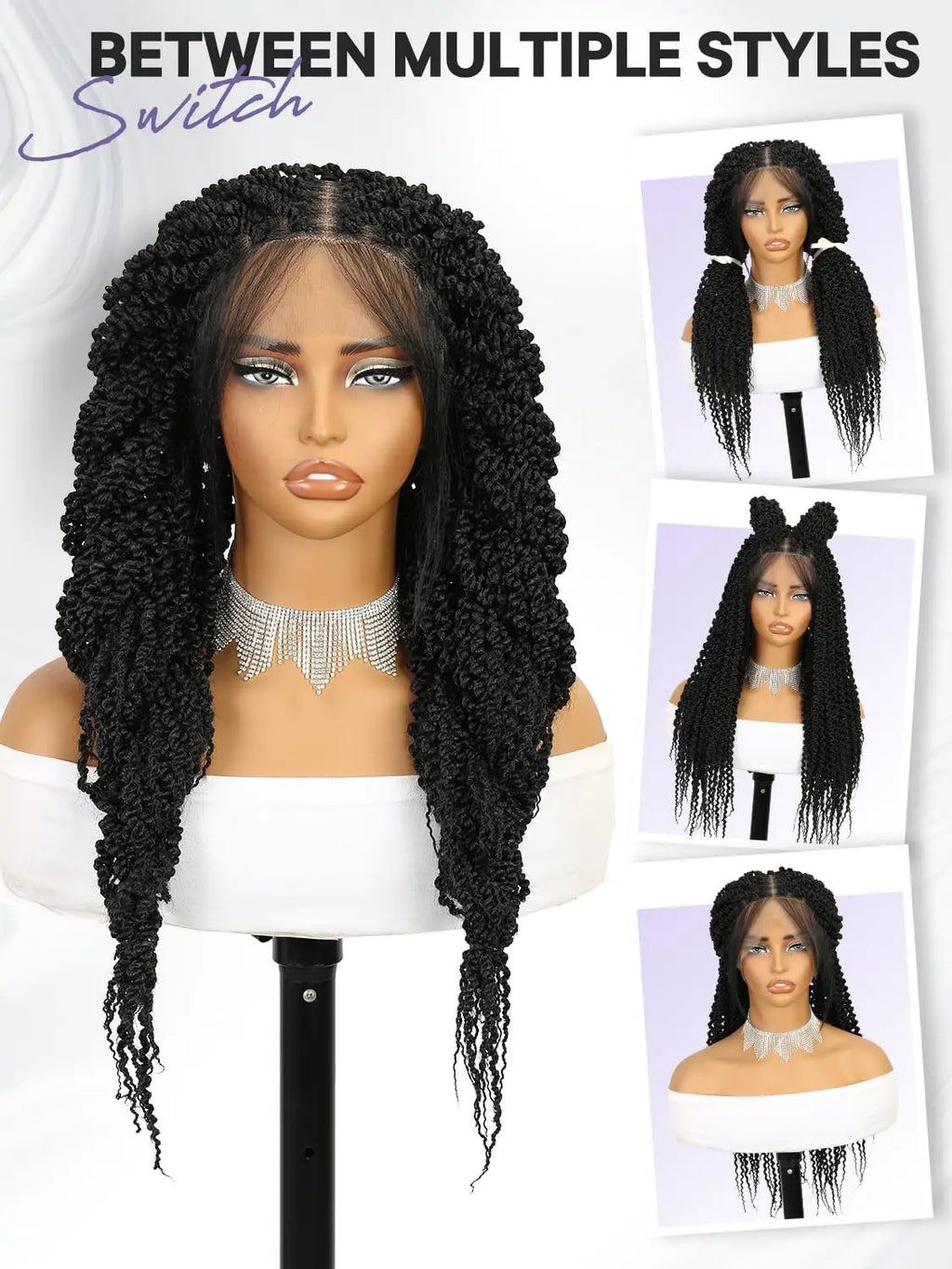 WIGER Full Double Lace Braided Wig with Pre Plucked Baby Hair Senegalese Style Black 24 Inch 180g