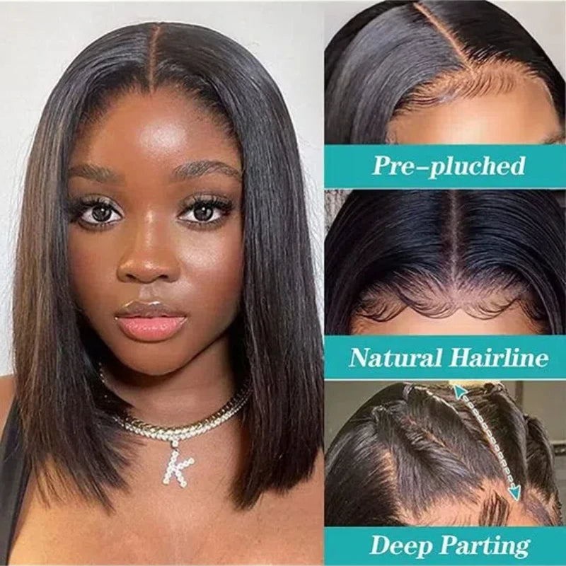 Royce Short Bob Transparent Lace Human Hair Wig,10-16 Inch Bone Straight Brazilian Hair Wig,4x4 13x4 Bob Wigs for Black Women