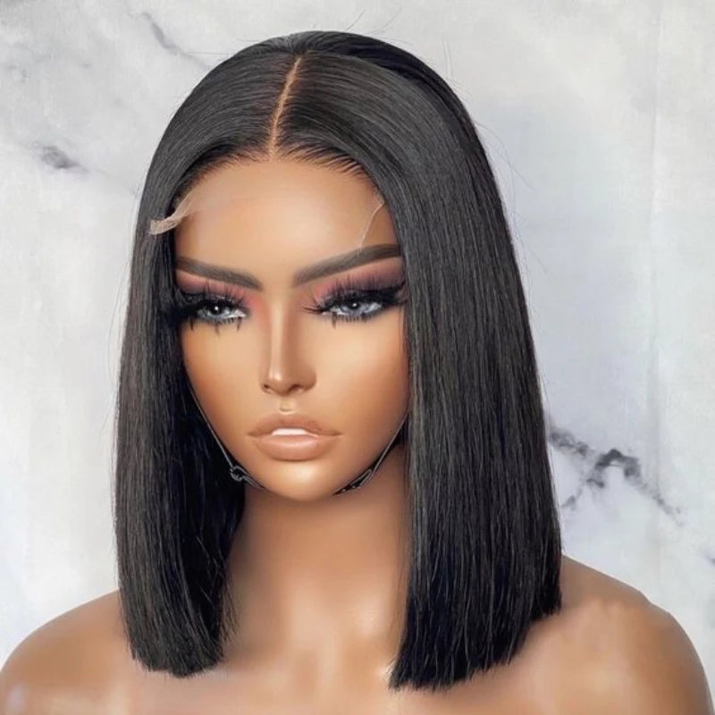 Royce Short Bob Transparent Lace Human Hair Wig,10-16 Inch Bone Straight Brazilian Hair Wig,4x4 13x4 Bob Wigs for Black Women