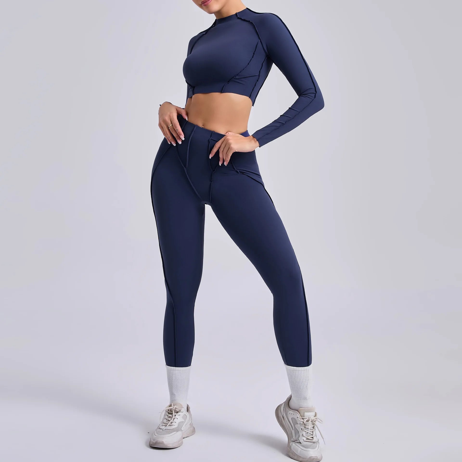 Custom 3-Piece Gym Fitness Set for Women Workout Wear Breathable Seamless High Waist Yoga Leggings Elastic Waist Short Solid Secondary image