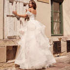 Exquisite Off-shoulder Princess Wedding Dress Customized Appliques Cascading Ruffles Puffy Tulle Bridal Gown  Vestidos de Novia