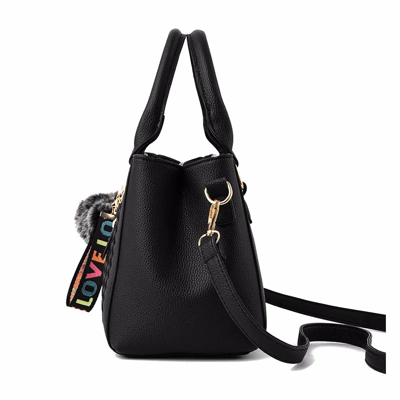 Embroidery Messenger Bags Women Leather Handbags Bags for Women Sac a Main Ladies hair ball Hand Bag Secondary image