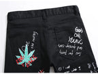 Sokotoo Men's fashion letters flame black printed jeans Slim straight colored painted stretch pants
