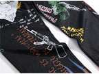 Sokotoo Men's fashion letters flame black printed jeans Slim straight colored painted stretch pants