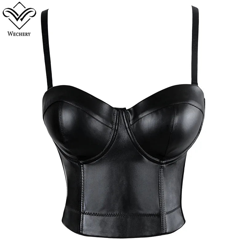 Wechery Women Leather Corset Top Crop Bustier Gothic Bra Push Up Bodice Sexy Lingerie Corselet Party Short Camis Plus Size 6XL Main image
