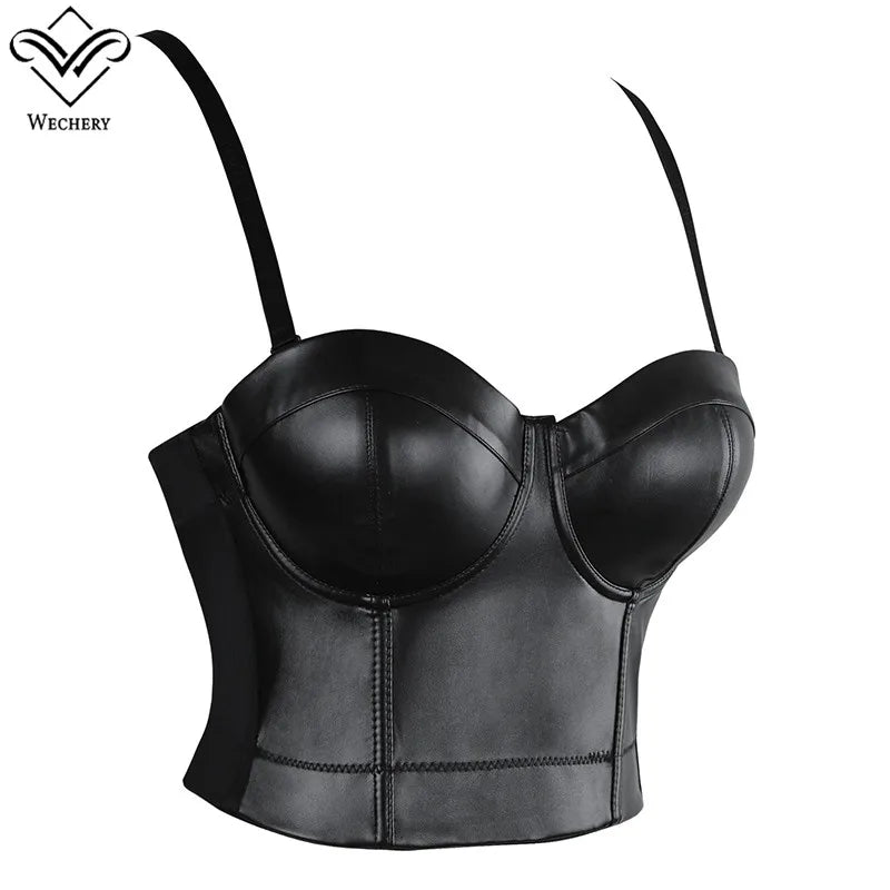 Wechery Women Leather Corset Top Crop Bustier Gothic Bra Push Up Bodice Sexy Lingerie Corselet Party Short Camis Plus Size 6XL Secondary image