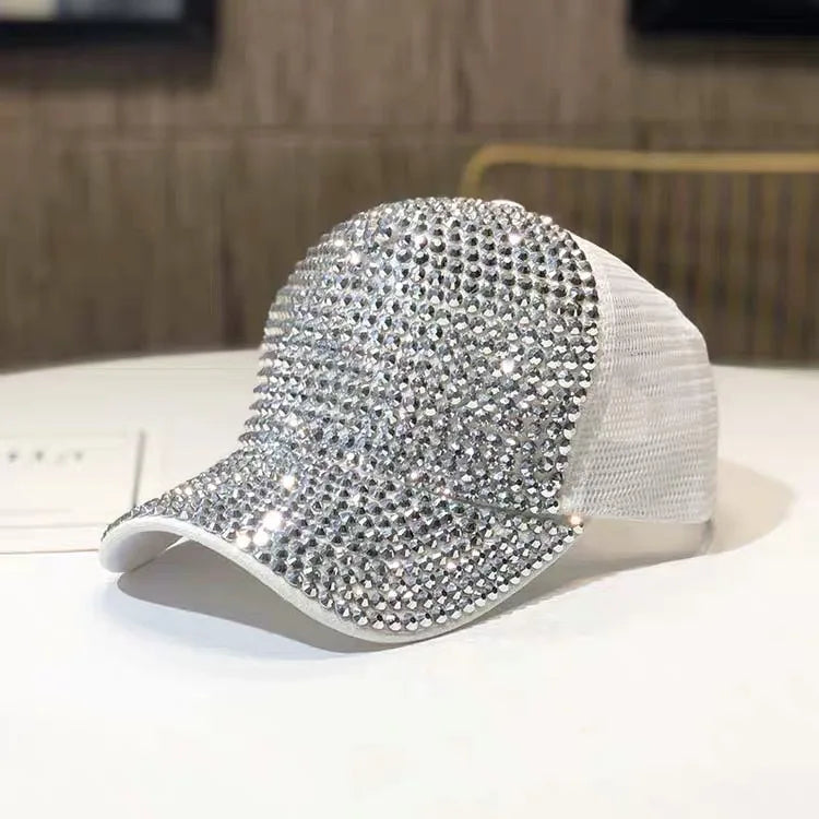 Women's Studded Rhinestone Baseball Cap Adjustable  Sparkle Bling Sun Hat