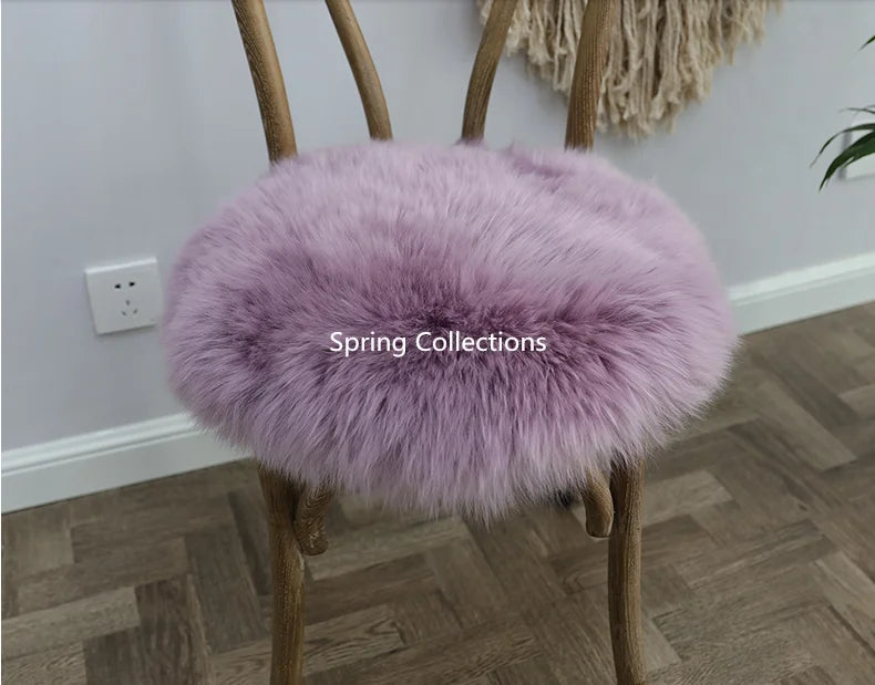 35/40/45CM 100% Pure Sheepskin Wool Hairy Floor Carpet Rugs Round Chair Cushion Seat Pad Covering Soft Secondary image