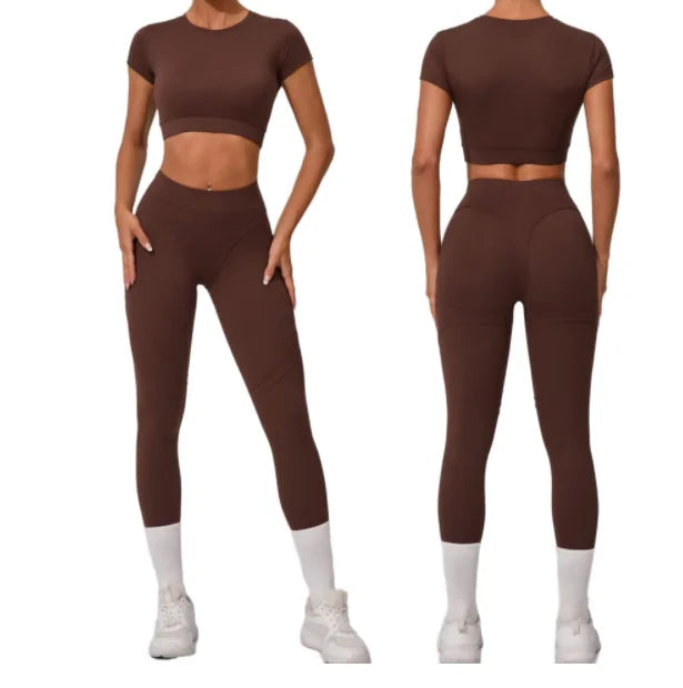 New Style Women Quick-drying Yoga Set High-waisted Butt-lifting Leggings Tight-fitting Top for Running Exercise Fitness Training
