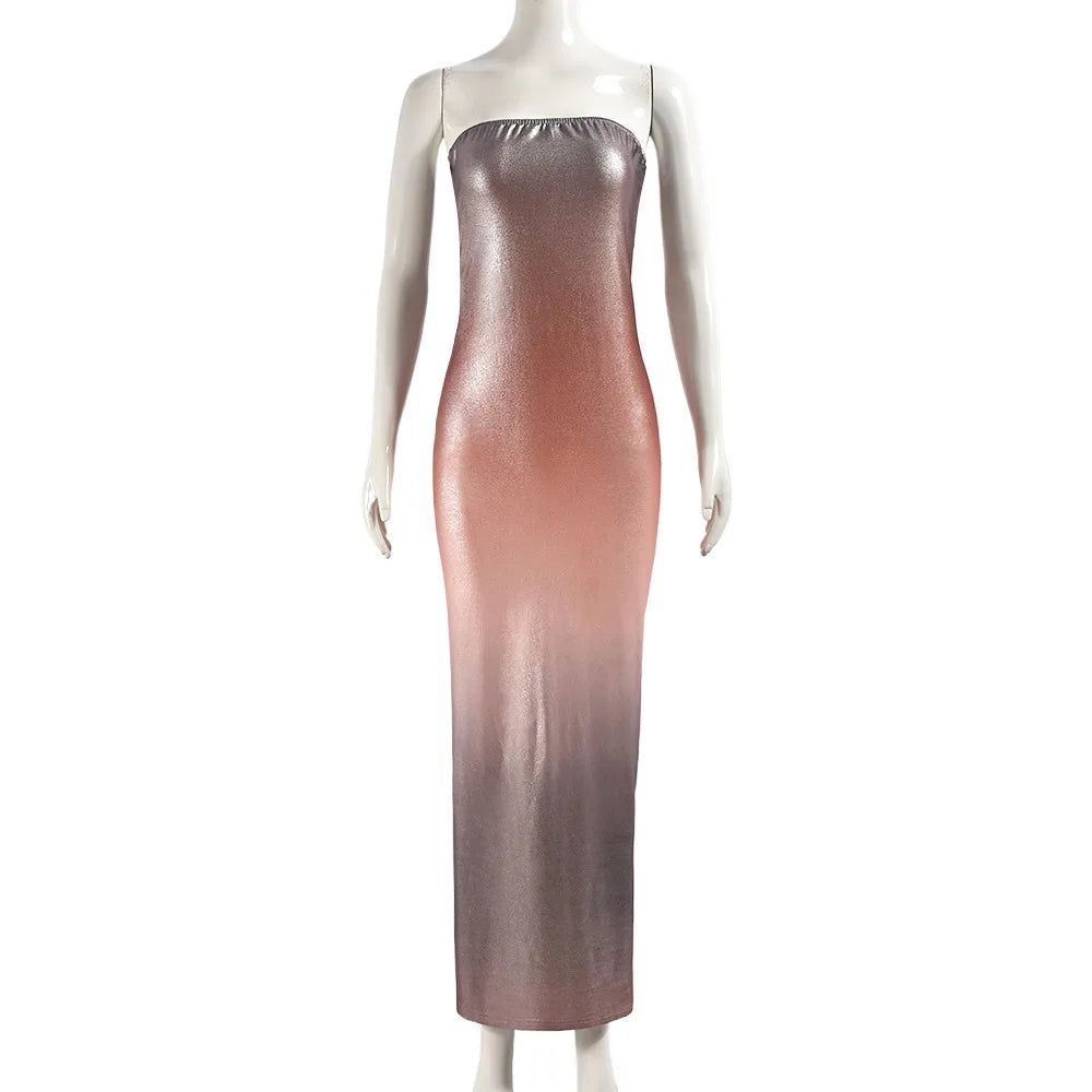 Y41250 Women Sexy Gradient Colors Print Tube Dress