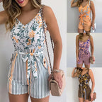 Sexy V-neck Spaghetti Strap Floral Print Women Short Romper Playsuit Female Beach Ruffle Sleeveless 2023 Fashion Casual Jumpsuit