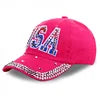 Popular Men Women Adjustable Hip Hop Trucker Hats Cotton USA Sports Caps Rhinestone American Flag Baseball Caps