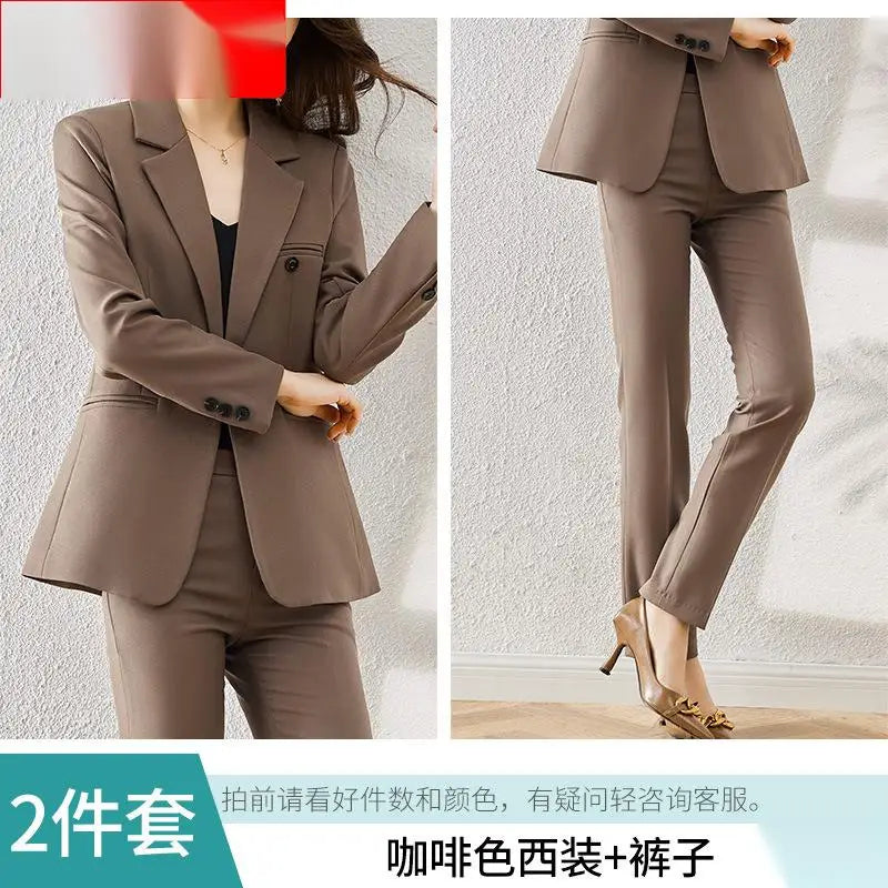 S-4XL Long Sleeved Professional Suit and Pants Formal Set Interview Sales Workwear