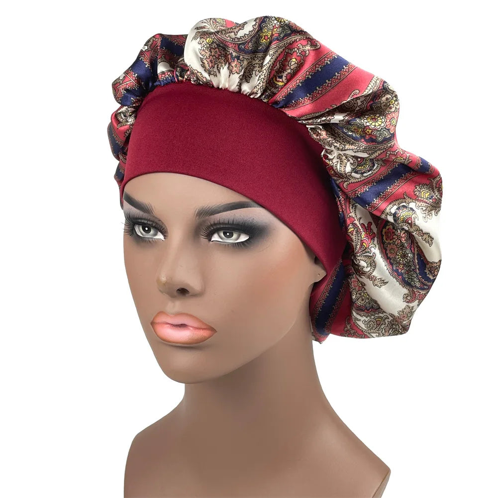 Large Size Satin Bonnet Paisley Print Bonnets for Women Beanies Women Hat Sleep Night Cap Designer Bonnets Long Braid Hat