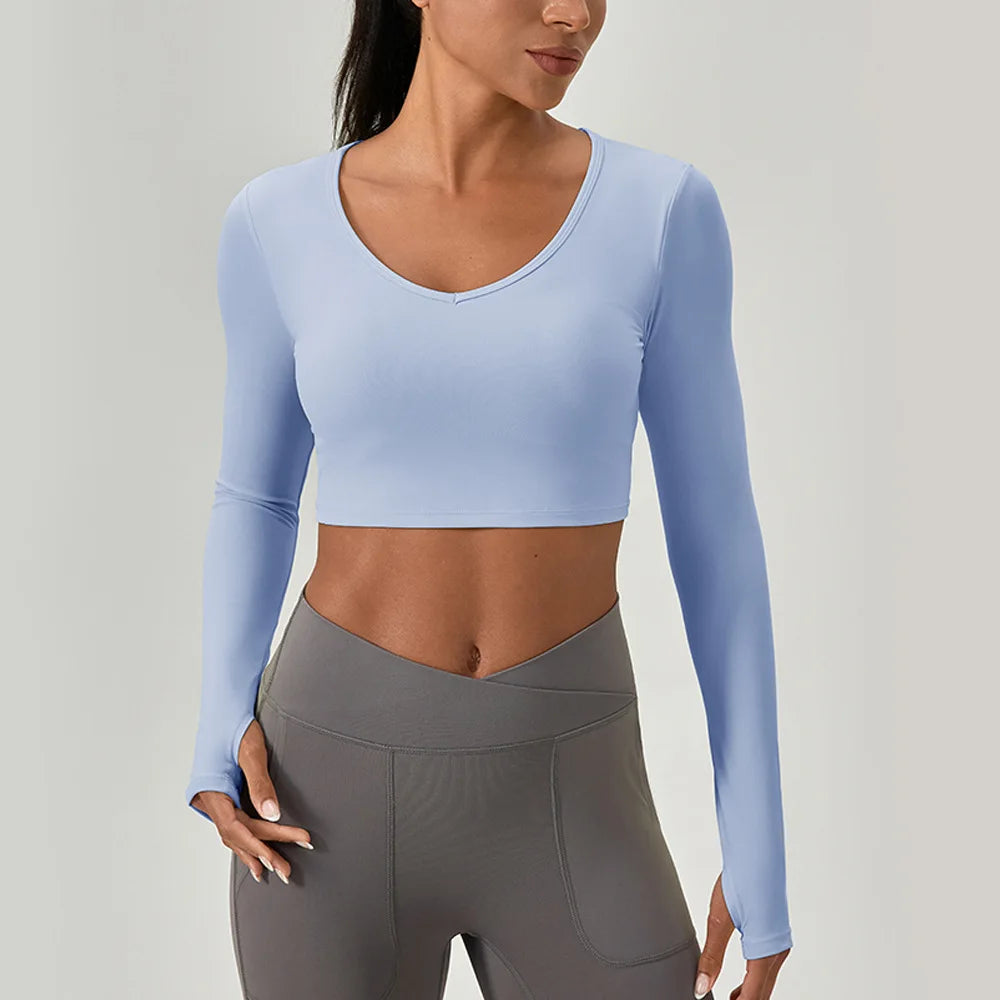 Fashionable Cross Back Slim Fit Long Sleeve Yoga Top Quick Dry Workout T-shirts for Running Gym Fitness