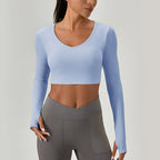 Fashionable Cross Back Slim Fit Long Sleeve Yoga Top Quick Dry Workout T-shirts for Running Gym Fitness