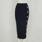 New Arrival Women Button Black Blue Red Bodycon Bandage Skirt 2026 Designer High Waist High Street Party Club Pencil Skirt 75cm