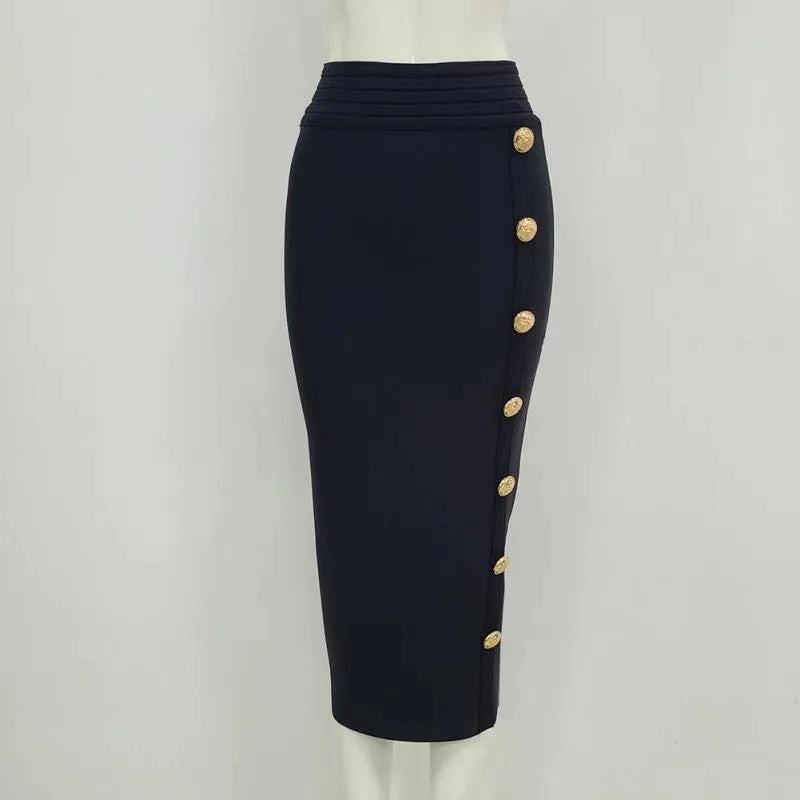 New Arrival Women Button Black Blue Red Bodycon Bandage Skirt 2026 Designer High Waist High Street Party Club Pencil Skirt 75cm