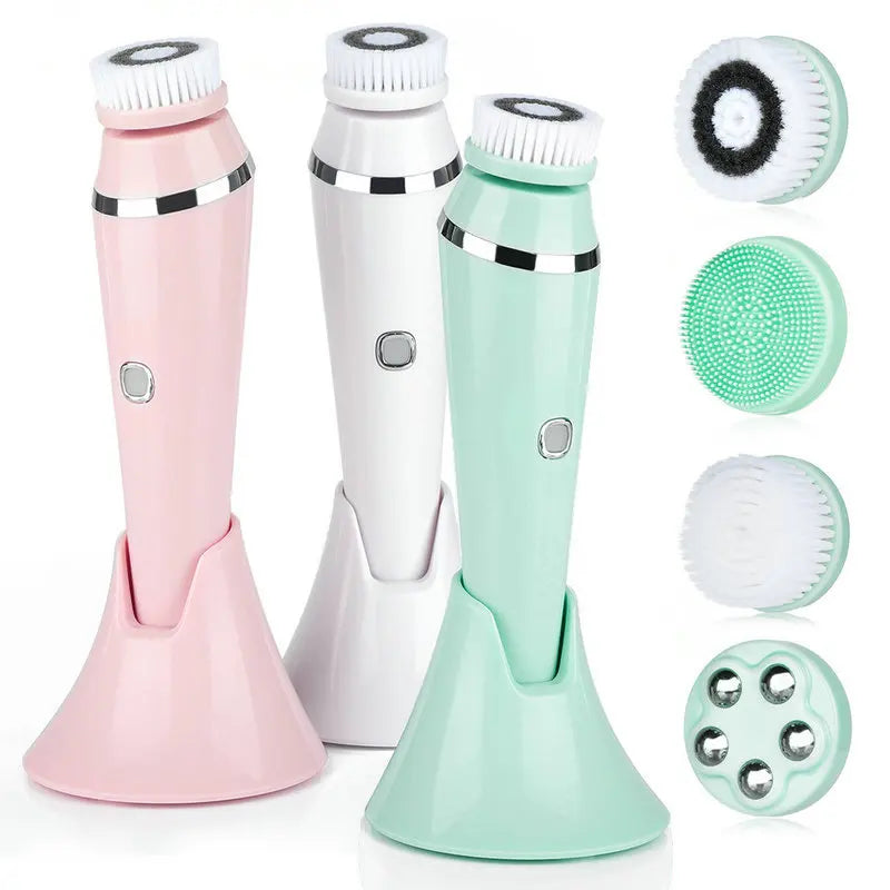 4 in 1 Electric Facial Cleansing Brush Rechargeable Waterproof Spin Sonic Exfoliator Face Scrubber Cleanser Skin Care Machine Main image