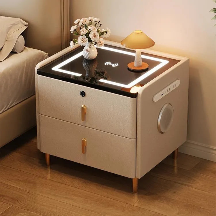 Modern Simple Luxury Smart Bedside Table New Solid Wood Multi-Functional Wireless Charging Accessible Internet Bedroom Furniture Main image