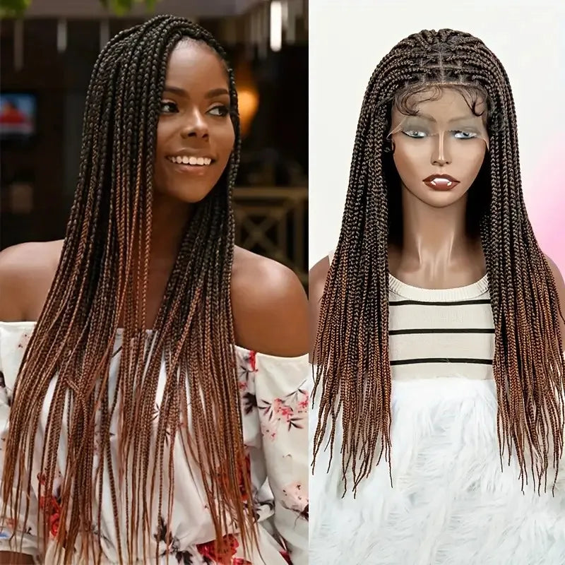 Knotless Three-Strand Box Crochet Braided Hair Wig Full Lace Glueless 18-36 Inch Natural Hairline American Women Braiding Wigs