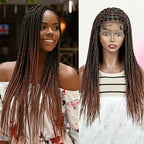 Knotless Three-Strand Box Crochet Braided Hair Wig Full Lace Glueless 18-36 Inch Natural Hairline American Women Braiding Wigs
