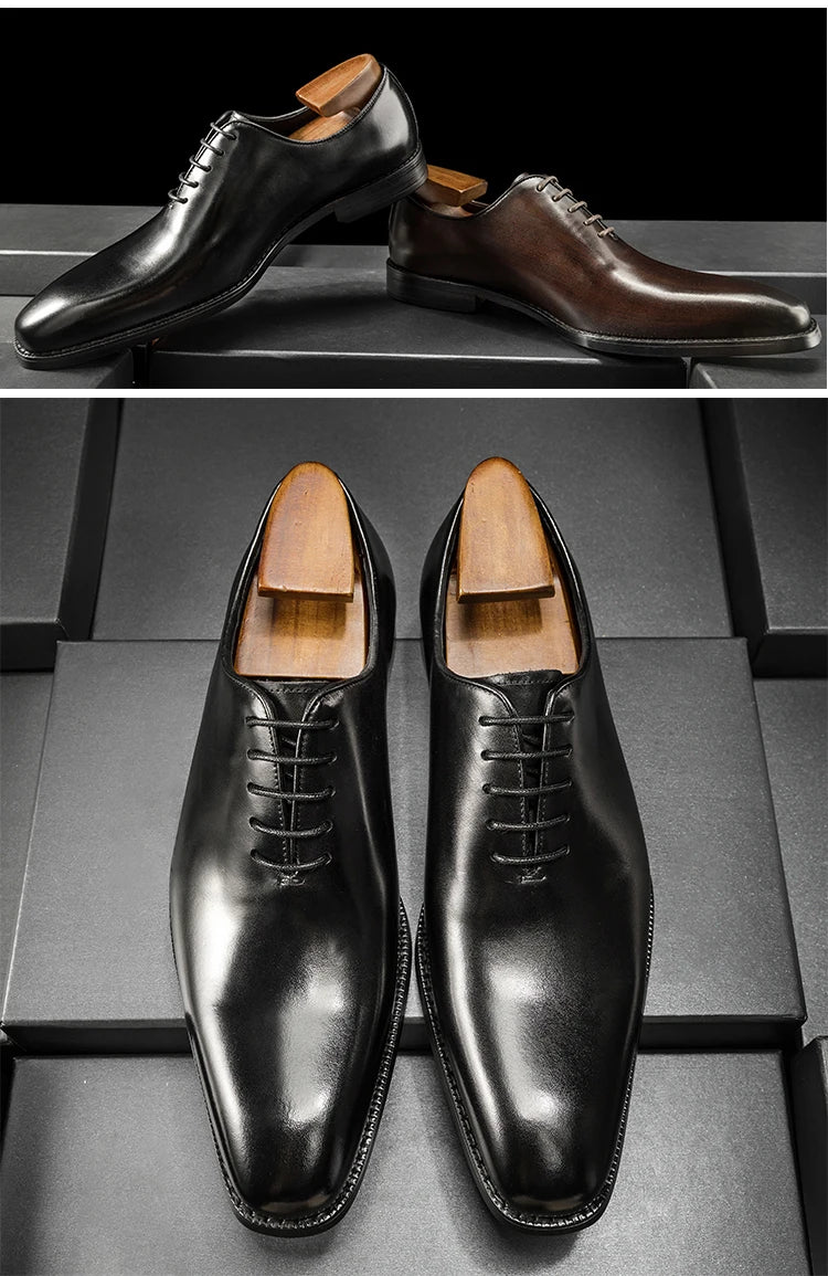 Hanmce Oxford Shoes Fashion Genuine Leather Breathable Patent  Shoes For Men