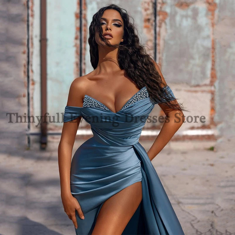 Thinyfull Sexy Prom Dresses Off Shoulder Mermaid Evening Dress Side Slit Beadings Saudi Arabia Cocktail Party Gowns Customized Secondary image