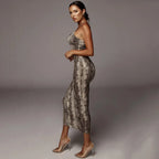leopard print sleeveless V-neck sexy Hipster Fashion midi dress spring women fashion streetwear Christmas party outfits