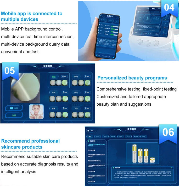 7 in 1 Smart Ice Blue Analyzer Multifunction Facial Machine Diamond Hydra Dermabrasion Facial Aquafacial