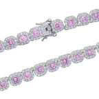 Iced Out Bling pink Diamond Hip Hop Women Charm Jewelry Geometric square Cubic Zirconia Cz Cluster Tennis Necklace