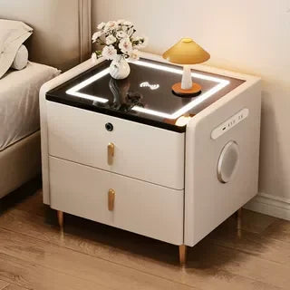 Modern Simple Luxury Smart Bedside Table New Solid Wood Multi-Functional Wireless Charging Accessible Internet Bedroom Furniture Secondary image